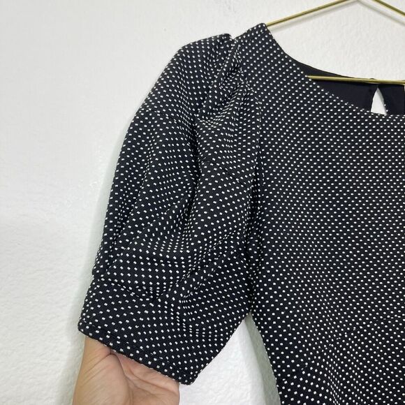 Free People Mini Dress XS Black Micro Dot Puff Sleeve Soft Goth Moody Romantic - Picture 5 of 12